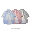 Camisa Masculina de Manga Curta Listrada de Verão Marca de Moda Casual Solta Jaqueta Camisa Cruzada Solta Tamanho Plus