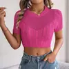 Suéter de Mujer 2026 con Acabado de Alta Gama, Casual de Verano Calado de Punto Trenzado Manga Corta, Crop Top de Vacaciones