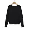 Estilo Holgazán Sexy Hombro Caído Manga Larga Tejido de Punto para Mujer Cuello Redondo Suéter Color Sólido Camisa Básica Moda Versátil Top Holgado