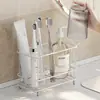 Portacepillos de Dientes Transfronterizo, Estante para Pasta de Dientes, Soporte para Vaso de Enjuague Bucal de Hierro Forjado sin Taladro, Estante de Almacenamiento con Drenaje para Cuchillas y Herramientas Dentales