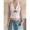2025 Chica Caliente Nuevo Verano Francés Cuello en V Halter Cereza Tirantes Vestido Falda Corta Espalda Descubierta Top de Tirantes