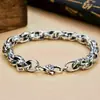Pulseira Retrô de Prata Esterlina S925 Masculina Tendência Simples Moderna Estilosa Feita à Mão Encaixável Vajra Mantra de Seis Caracteres