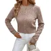Suéter Feminino 2026 High-End Primavera e Outono Amazon Jacquard Retrô Gola Alta Elegante Cardigan de Tricô High-End