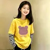 Camiseta de manga larga de retazos a rayas para niña, nuevo modelo primavera y otoño 2026, top de algodón puro para niños, conjunto de otoño de dos piezas simulado