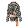 Camisa de Rayas con Cinturón Cosido y Cuello Campana de Manga Larga Nueva para Mujer 2026 Primavera Transfronteriza AliExpress 7047153