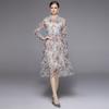Tiro real en stock vestido largo de manga larga de lujo ligero otoño e invierno elegante malla de gasa Falda de pastel esmeralda