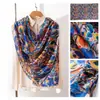 Bufanda Grande con Estampado de Flores Azules y Naranjas para Regalo de Cumpleaños de Mamá, Bufanda Larga Versátil y de Moda para Protección Solar, Chal Cálido y de Protección Solar para Mujeres