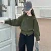 Suéter casual de gola redonda estilo coreano, top slim de gola baixa para meninas para outono e inverno, tricô pulôver moderno e sofisticado