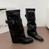 Botas de Motociclista con Suela Gruesa y Tacón Grueso First Encounter Season para Mujer Nuevo Estilo Otoño/Invierno 2026 Bota Desmontable de Doble Uso con Leggings Botas de Caña Alta Estilo Occidental