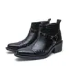 Zapatos de cuero de caña alta para tallas grandes transfronterizos, zapatos de hombre de punta con tacón alto, botines Chelsea de otoño/invierno, botines de cuero de moda, botines de tacón grueso