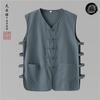 Chaleco chino de algodón y lino de verano para papá de mediana edad, chaleco con hebilla retro para hombre, camiseta sin mangas con cuello en V, camiseta de abuelo
