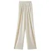 Calça de Tricô Wide Leg Bai Cai Rong Outono/Inverno 2026 para Mulheres, Cintura Alta, Caimento Solto, Fluida, Estilo Reta, Calça de Cashmere Comprimento Total