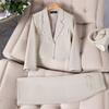 Primavera Outono Inverno Novo Blazer de Manga Longa com Gola Pequena terno Jaqueta Suit Feminina Curta Saia de Quadril Conjunto de Duas Peças