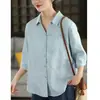 Camisa de manga corta de verano nueva y versátil con cuello en V, ajuste ceñido, de algodón y lino, con cuello camisero, tops casuales para mujer