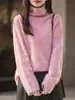 Gola alta de lã com estampa floral para mulheres, macia e amiga da pele, quente e versátil para camadas de outono e inverno