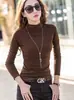 Camiseta de Manga Larga de Algodón Puro, Camiseta Básica Ajustada de Cuello Alto Medio para Mujer, Ropa Interior a la Moda y Elegante, Aspecto Adelgazante y Camisa Elegante para Mujer