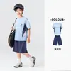 Duo Duo Home Conjunto de Ropa Deportiva de Verano para Niños Niños Bloque de Color Estampado Elástico Transpirable Camiseta Pantalones Cortos Conjunto Suelto de Dos Piezas