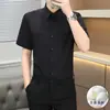 Camisa de Manga Corta de Seda de Morera Estilo Verano para Hombre, Camisa de Negocios de Moda de Alta Gama, Camisa Azul Casual sin Planchar de Manga Media para Hombre