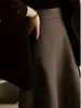 Saia Midi Xadrez Marrom Estilo Retrô Americano Luxo Leve High-End Nova Longa Justa ao Corpo Outono Inverno Saia Evasê