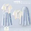 Conjunto de verano elegante de dos piezas para niñas, modelo nuevo para niños mayores, falda blanca a media pierna, moderno conjunto de vestido de manga corta estilo coreano para niñas