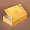 Caja de Regalo Dorada con Sello Dorado de Flor de Loto Estilo Chino, Forma Rectangular Larga, para Cordyceps, Ginseng Americano y Té, Caja Vacía Personalizable