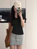 Camiseta de Verano para Mujer, Estilo Dulce, Cuello en U, Manga Corta, Color Rosa, Corte Ajustado, Hombros Normales, Top Elegante y Básico