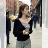 Camiseta base de forro polar MrComfortable Negra de punto irregular para mujer, adecuada para otoño e invierno, con un tacto de alta gama