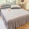 Conjunto de Três Peças Estilo Coreano Amigo da Pele Todo em Algodão com Saia de Cama Capa de Cama Feia de Peça Única Cor Pura Algodão Puro com Borda de Saia