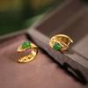 S925 Sterling Silver Banhado a Ouro Hetian Jasper Brincos Ear Buckle Requintado Oco Retro Moda Novo Estilo Chinês