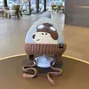 Gorro de otoño e invierno para bebé, lindo pompón grande, tejido, protección para las orejas de niños, sombrero de lana cálido de doble capa, muy lindo, osito