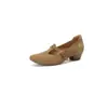 Sapatos Mary Jane ultraleves, confortáveis, de sola macia, em camurça de vaca, coleção primavera 2026, com salto médio grosso, bico redondo, couro genuíno, sapatos femininos de corte baixo