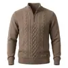 Suéter de cuello alto gris con media cremallera personalizado de fábrica, suéter holgado para hombre de otoño e invierno, suéter grueso de punto trenzado vintage para hombre