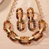 Conjunto de Colar e Brincos Moda Europeia e Americana Transfronteiriça Joias Geométricas Âmbar Transparente Estampa de Leopardo