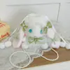 Bolsa transversal de pelúcia de coelho estilo soft girl japonesa Acessório Lolita bolsa de ombro fofa com corrente de pérolas atacado