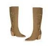2026 pedido extranjero transfronterizo botas altas de tacón grueso de punta talla grande 40-43 botas de vaquero altas de caña alta AliExpress