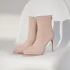 1082A Outono e Inverno Camurça Forrado com Fleece Bico Fino Preto Salto Alto Feminino Stiletto Elegante Impermeável Plataforma Aumentando Pernas Botas Curtas Slim
