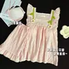 Pijama de Algodón Nube con Almohadillas para el Pecho para Mujer, Nuevo Estilo de Verano, Estilo Princesa Dulce de Niña, Mangas Cortas Voladas, Conjunto de Shorts, Ropa para el Hogar