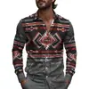 Camisa Estampada Masculina Retrô Boêmia Primavera Manga Longa Lapela 2025 Verão Tecido Leve Moda