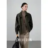 Jaqueta Curta Baseball Nova Estilo Outono/Inverno 2026 Gola Lapela Algodão Puro Verde Escuro para Mulheres, Jaqueta Baseball Casual Elegante para Trabalho