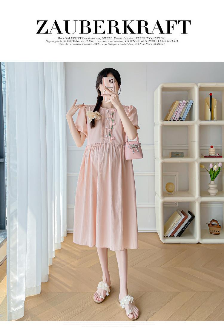 短袖钩花连衣裙减龄小清新甜美孕妇裙子
