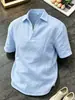 Camisa Polo de Lino Hielo Seda Estilo Old Money Manga Corta para Hombre Verano Delgada Fresca Transpirable Protección Solar Camiseta Corte Relajado Media Manga