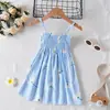 Vestido de verano nuevo para niña estilo europeo y americano, falda de tirantes con tirantes ajustables para niños, falda de flores para bebé, falda de playa
