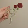 Pinza de Agarre de Perla Rosa Vintage Pinza para el Cabello Grande para Otoño e Invierno Parte Trasera de la Cabeza Pinza de Tiburón de Alto Sentido Volumen del Cabello