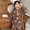 Conjunto de Pijama de Lã Coral Outono/Inverno para Crianças (Meninos e Meninas), Pijama de Zíper Meio e Gola Alta com Desenho, Conjunto de Duas Peças Espesso