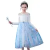Ropa Infantil Coreana Nueva Hielo y Nieve 2 Vestido de Manga Larga para Niñas Vestido de Princesa Elsa Vestido Largo de Encaje Capa de Actividad