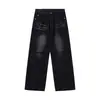 Jeans Novo de Verão Americano Retrô Rachado Lavado Desgastado para Homens e Mulheres, Calças de Cintura Alta Largas de Cintura Larga de Alta Qualidade