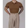 Camisa Polo com Gola Reversível, Polo de Tricô de Manga Curta para Homens, Listrada Estilo Old Money, Seda Gelada para Negócios, Atacado de Fábrica Dropshipping Transfronteiriço de Verão