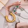 Collar Elegante de Diseño de Nicho Europeo y Americano Creativo de Herradura Acero Inoxidable 316L Chapado en Oro de 18 Quilates Colgante en Forma de U con Diamante