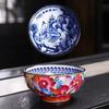 Taza de té maestra de porcelana azul y blanca pintada a mano de seda dorada con esmalte cloisonné, taza de té Kung Fu, tazón de té de cerámica de una sola taza, soporte para té