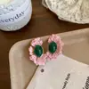 Pendientes Clásicos de Flor de Begonia Rosa para Mujer, Elegantes y Graciosos, Pendientes de Flor de Ágata Verde Imitación